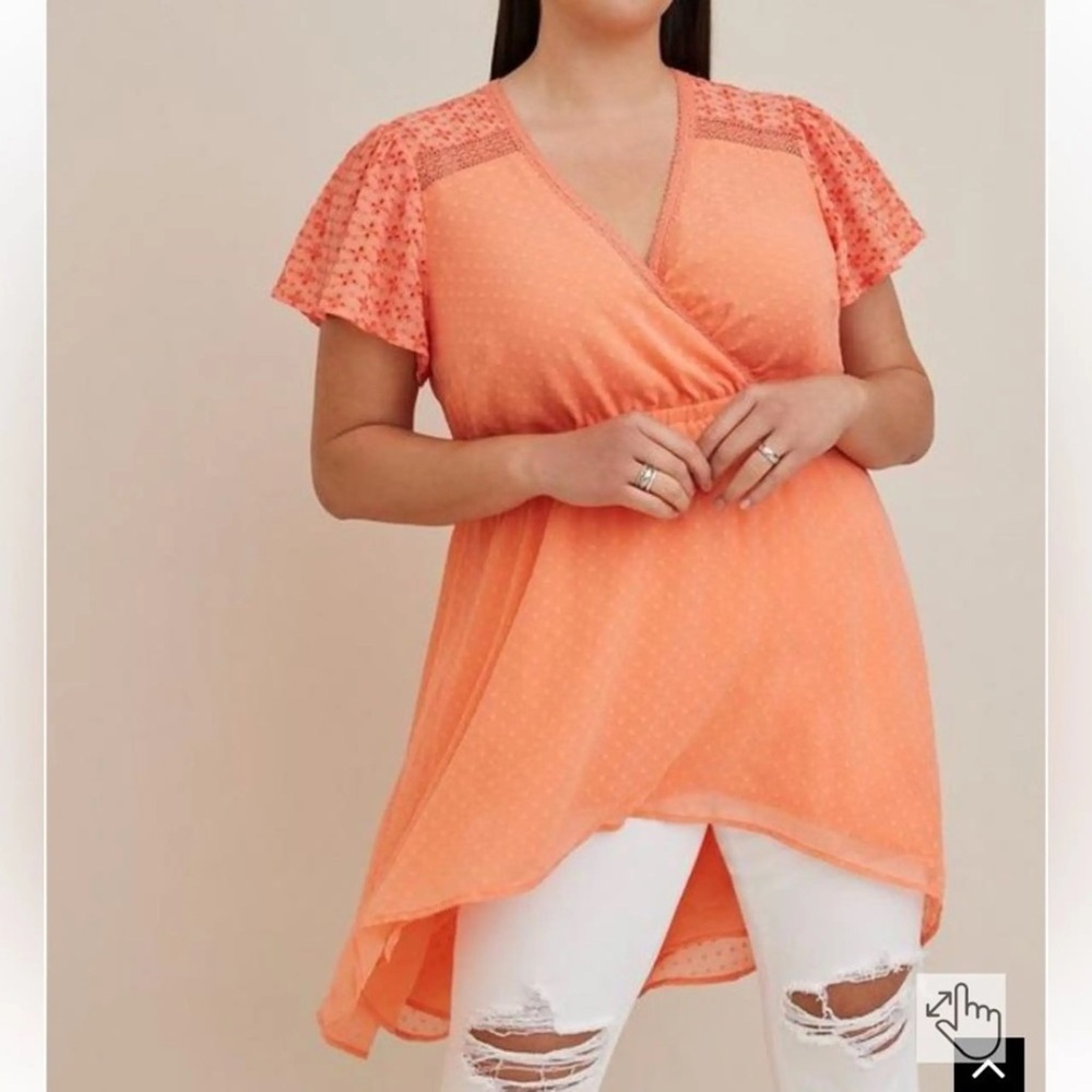 Torrid Babydoll Swiss Dot Chiffon Tunic Top Coral Orange Size 2X (2)
